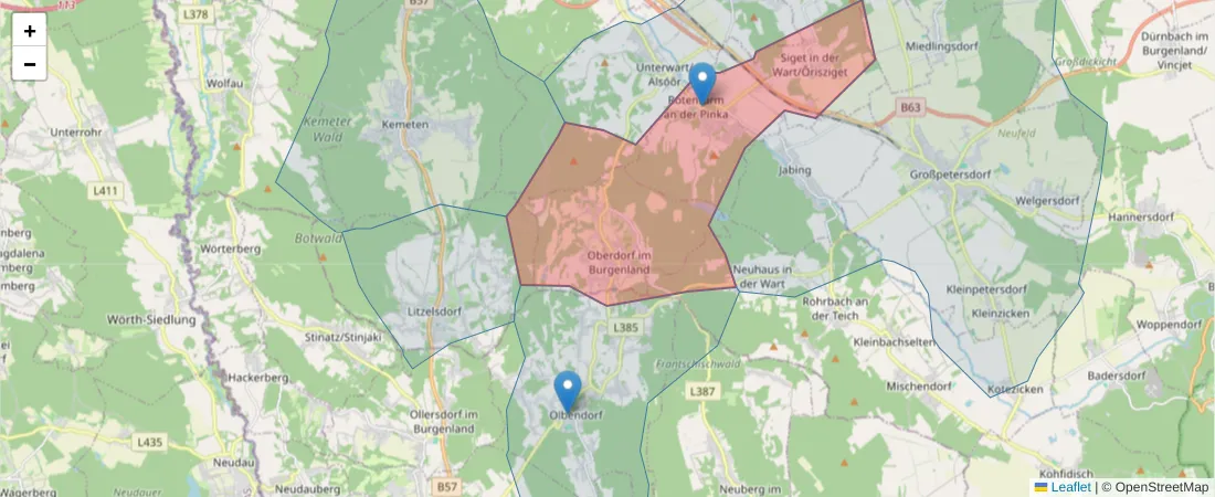 Karte des Postleitzahlen Bereichs  und der umliegenden Postleitzahlen in Deutschland