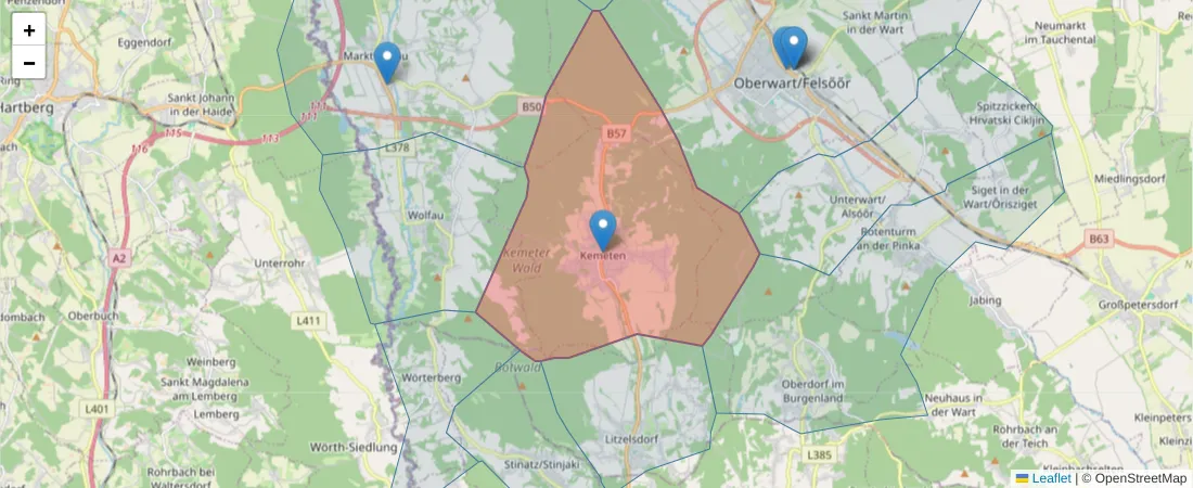 Karte des Postleitzahlen Bereichs  und der umliegenden Postleitzahlen in Deutschland