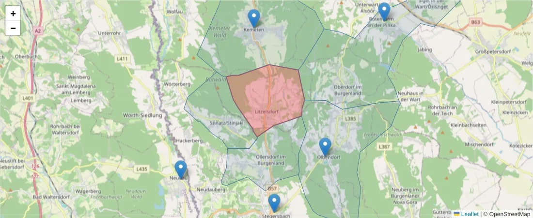 Karte des Postleitzahlen Bereichs  und der umliegenden Postleitzahlen in Deutschland