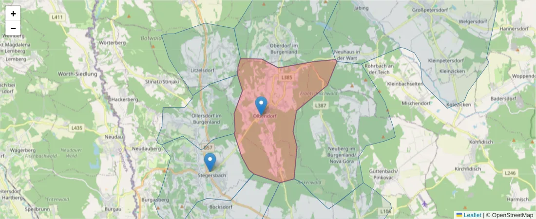 Karte des Postleitzahlen Bereichs  und der umliegenden Postleitzahlen in Deutschland