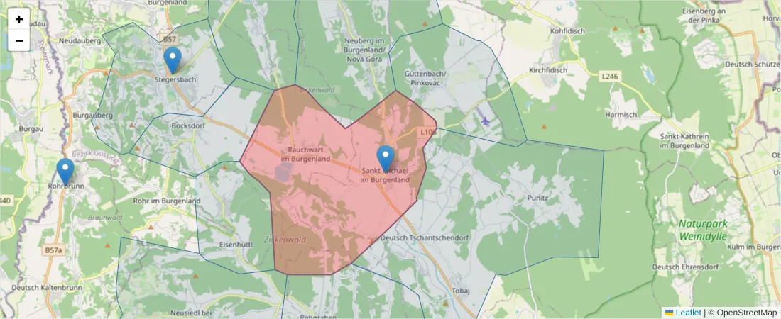 Karte des Postleitzahlen Bereichs  und der umliegenden Postleitzahlen in Deutschland