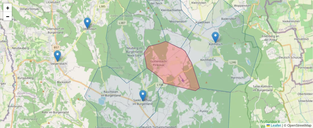 Karte des Postleitzahlen Bereichs  und der umliegenden Postleitzahlen in Deutschland