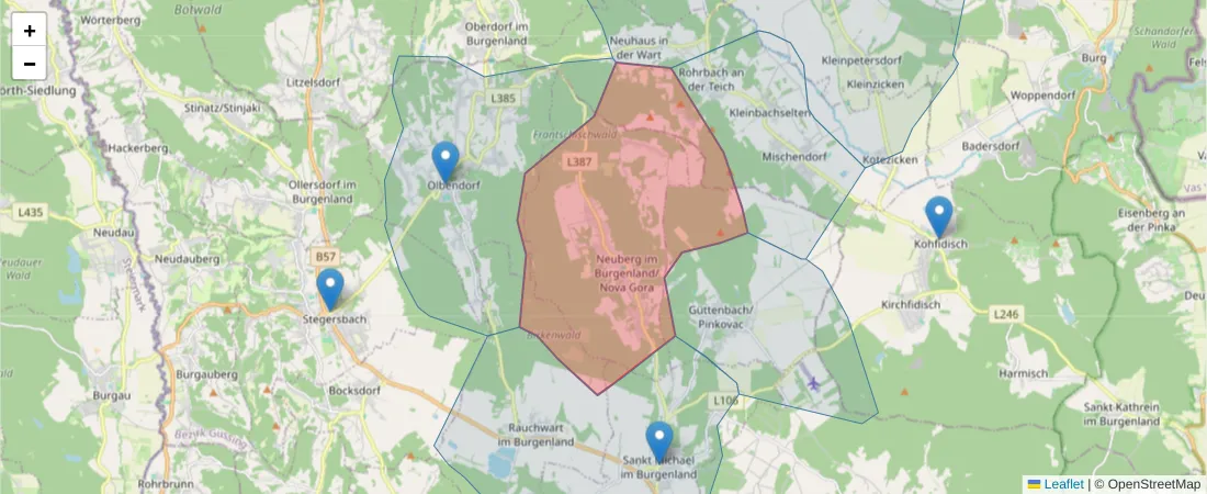 Karte des Postleitzahlen Bereichs  und der umliegenden Postleitzahlen in Deutschland
