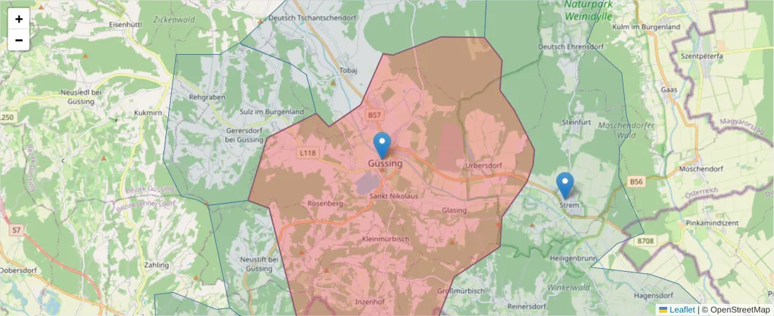 Karte des Postleitzahlen Bereichs  und der umliegenden Postleitzahlen in Deutschland