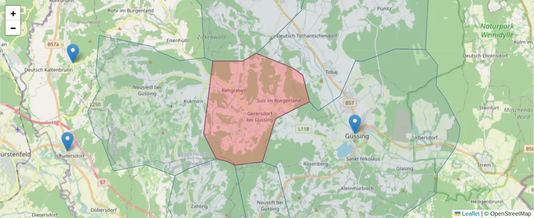 Karte des Postleitzahlen Bereichs  und der umliegenden Postleitzahlen in Deutschland