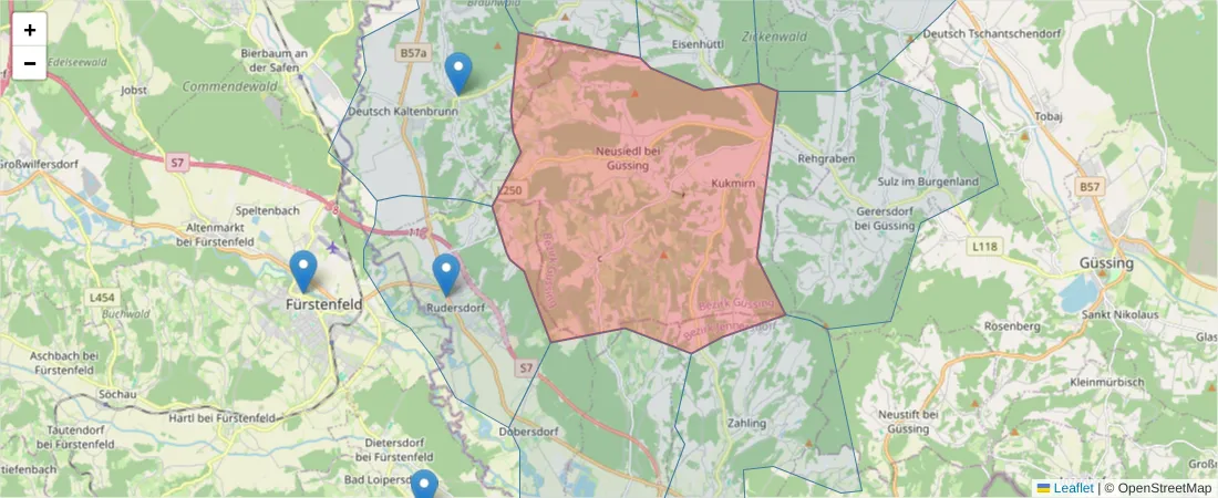 Karte des Postleitzahlen Bereichs  und der umliegenden Postleitzahlen in Deutschland