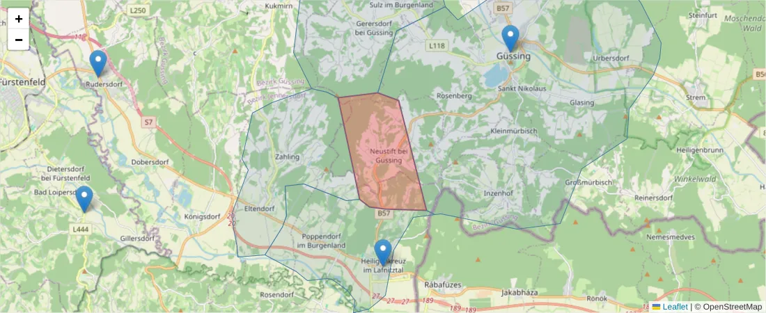 Karte des Postleitzahlen Bereichs  und der umliegenden Postleitzahlen in Deutschland