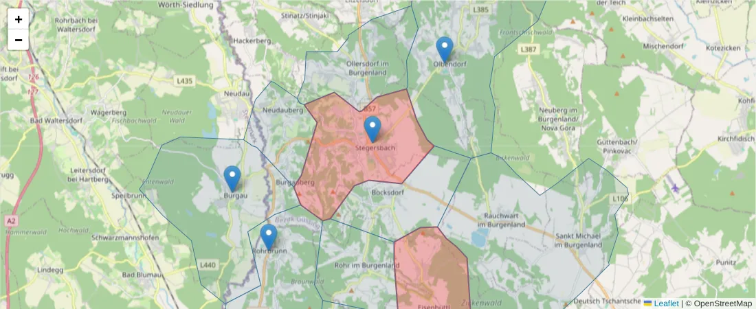 Karte des Postleitzahlen Bereichs  und der umliegenden Postleitzahlen in Deutschland
