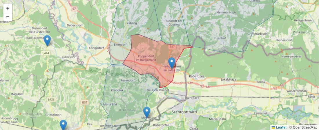 Karte des Postleitzahlen Bereichs  und der umliegenden Postleitzahlen in Deutschland