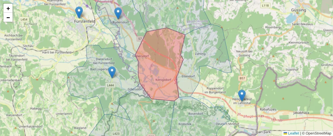 Karte des Postleitzahlen Bereichs  und der umliegenden Postleitzahlen in Deutschland