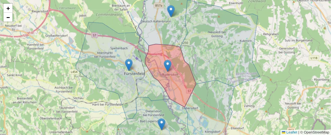Karte des Postleitzahlen Bereichs  und der umliegenden Postleitzahlen in Deutschland