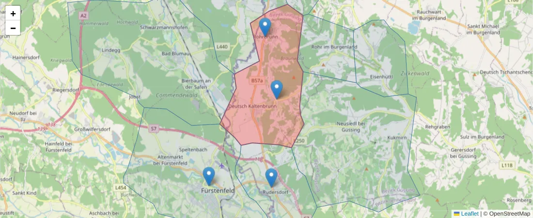 Karte des Postleitzahlen Bereichs  und der umliegenden Postleitzahlen in Deutschland