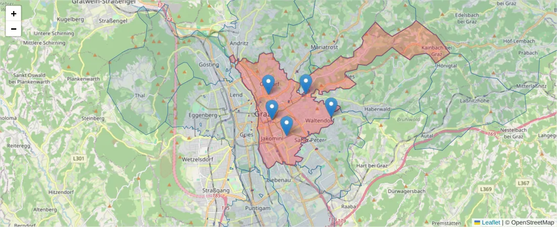 Karte des Postleitzahlen Bereichs  und der umliegenden Postleitzahlen in Deutschland