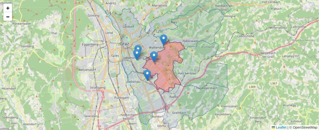 Karte des Postleitzahlen Bereichs  und der umliegenden Postleitzahlen in Deutschland
