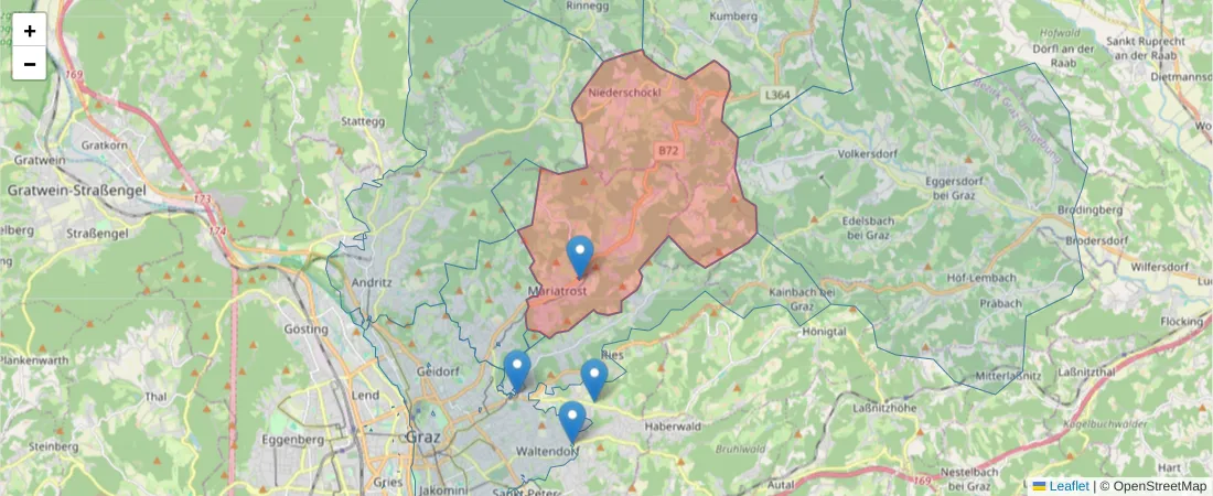 Karte des Postleitzahlen Bereichs  und der umliegenden Postleitzahlen in Deutschland
