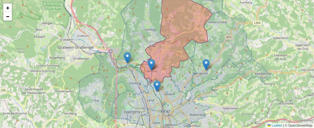 Karte des Postleitzahlen Bereichs  und der umliegenden Postleitzahlen in Deutschland