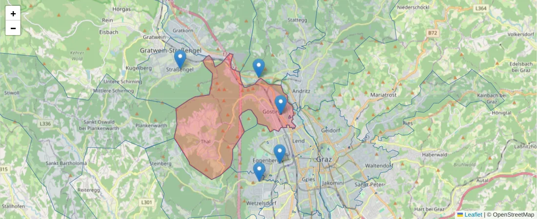 Karte des Postleitzahlen Bereichs  und der umliegenden Postleitzahlen in Deutschland