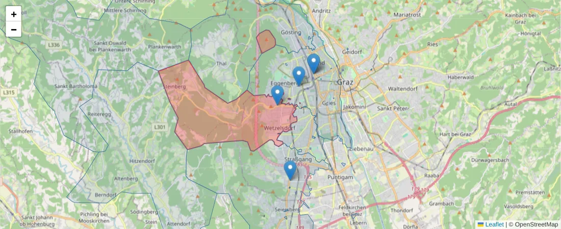 Karte des Postleitzahlen Bereichs  und der umliegenden Postleitzahlen in Deutschland