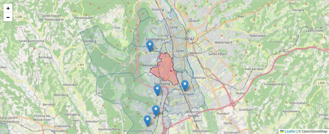 Karte des Postleitzahlen Bereichs  und der umliegenden Postleitzahlen in Deutschland