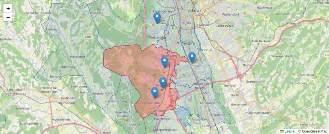 Karte des Postleitzahlen Bereichs  und der umliegenden Postleitzahlen in Deutschland