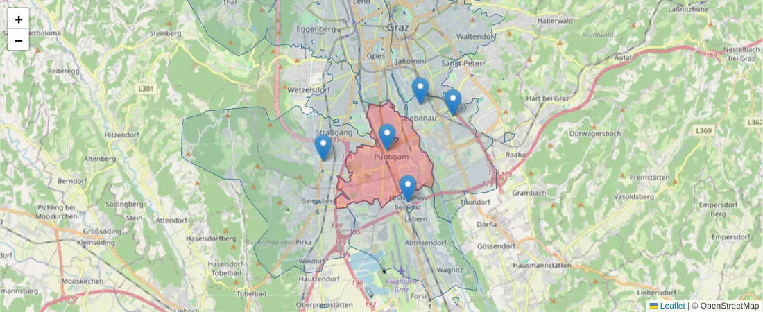 Karte des Postleitzahlen Bereichs  und der umliegenden Postleitzahlen in Deutschland