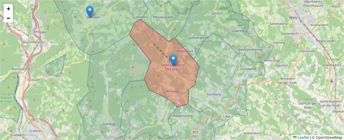 Karte des Postleitzahlen Bereichs  und der umliegenden Postleitzahlen in Deutschland