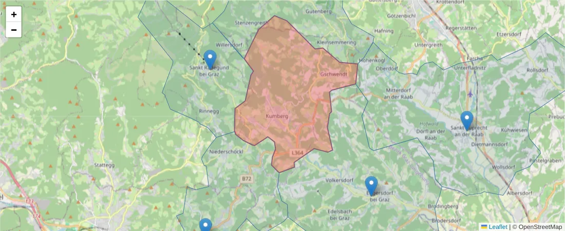 Karte des Postleitzahlen Bereichs  und der umliegenden Postleitzahlen in Deutschland