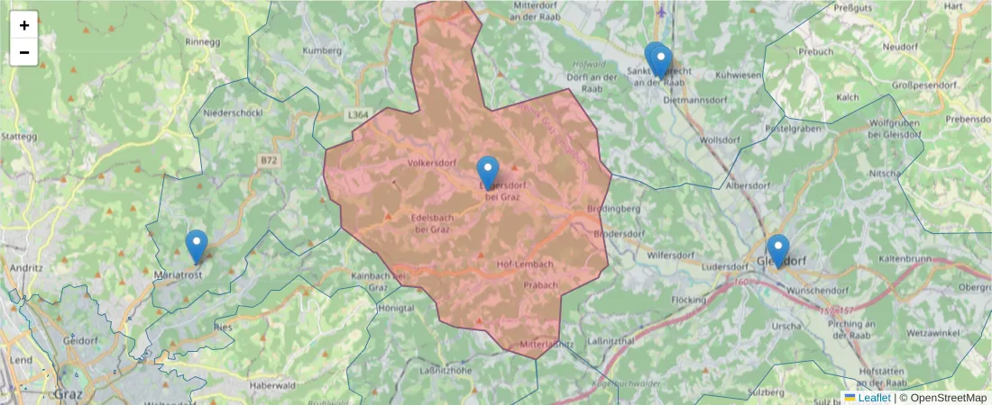 Karte des Postleitzahlen Bereichs  und der umliegenden Postleitzahlen in Deutschland