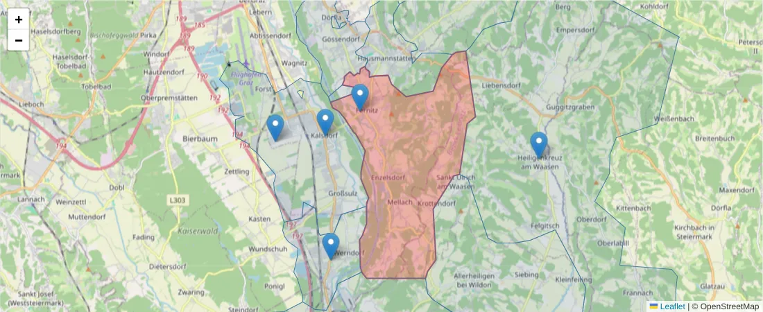 Karte des Postleitzahlen Bereichs  und der umliegenden Postleitzahlen in Deutschland