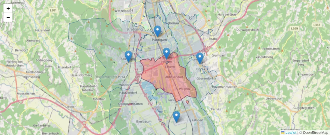 Karte des Postleitzahlen Bereichs  und der umliegenden Postleitzahlen in Deutschland