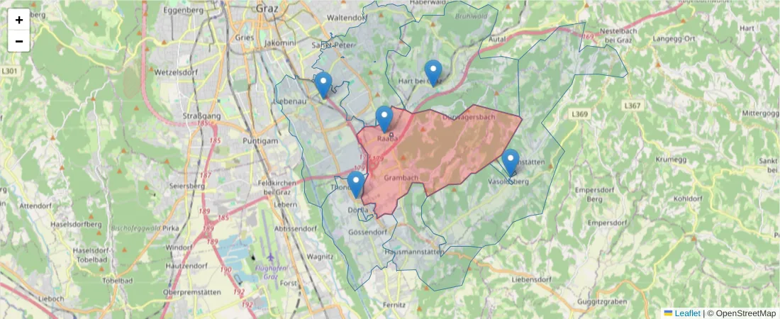 Karte des Postleitzahlen Bereichs  und der umliegenden Postleitzahlen in Deutschland