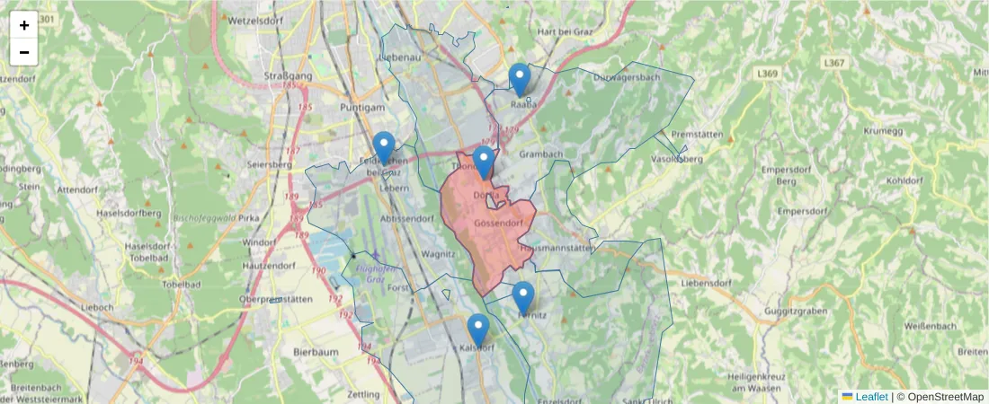 Karte des Postleitzahlen Bereichs  und der umliegenden Postleitzahlen in Deutschland