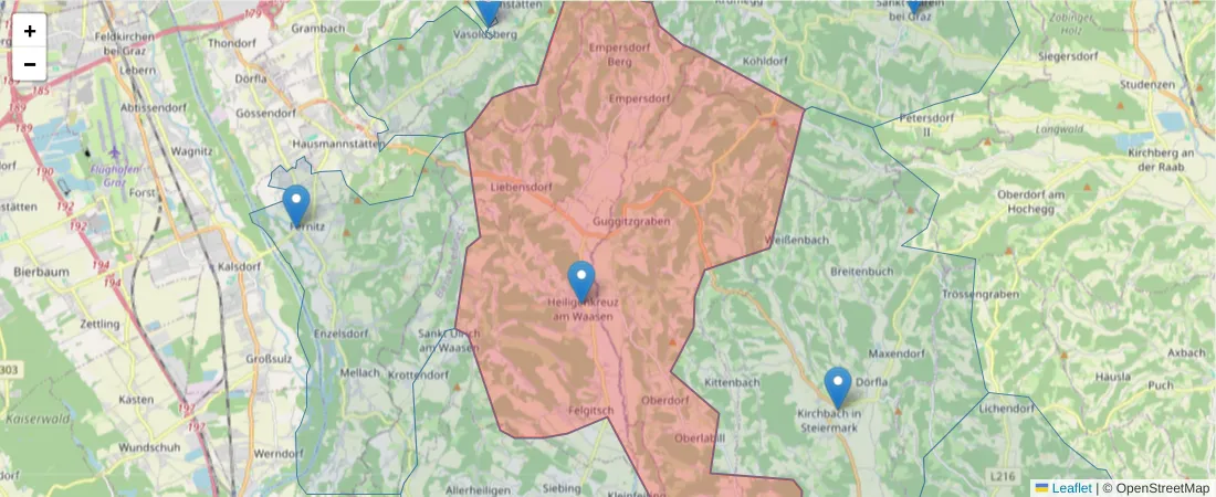 Karte des Postleitzahlen Bereichs  und der umliegenden Postleitzahlen in Deutschland