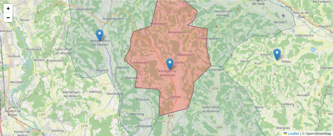 Karte des Postleitzahlen Bereichs  und der umliegenden Postleitzahlen in Deutschland