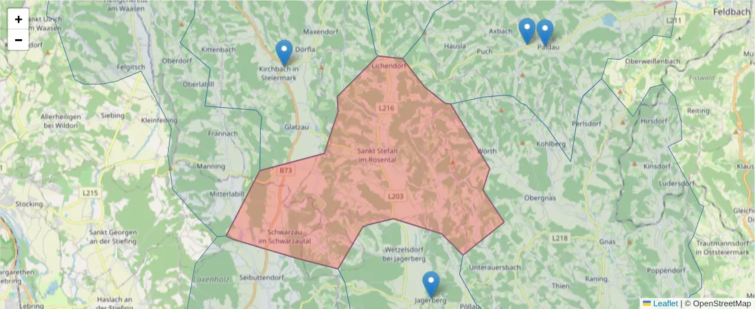 Karte des Postleitzahlen Bereichs  und der umliegenden Postleitzahlen in Deutschland