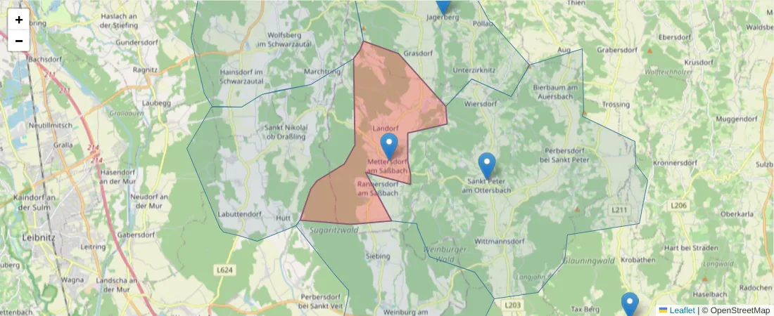Karte des Postleitzahlen Bereichs  und der umliegenden Postleitzahlen in Deutschland