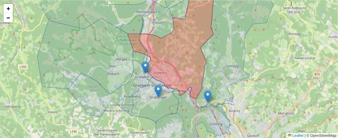 Karte des Postleitzahlen Bereichs  und der umliegenden Postleitzahlen in Deutschland