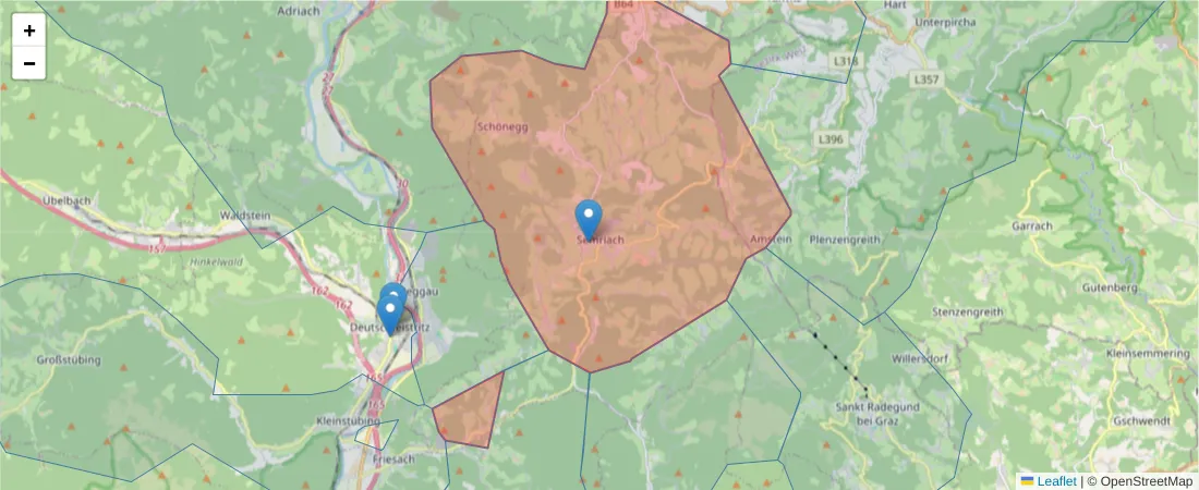 Karte des Postleitzahlen Bereichs  und der umliegenden Postleitzahlen in Deutschland