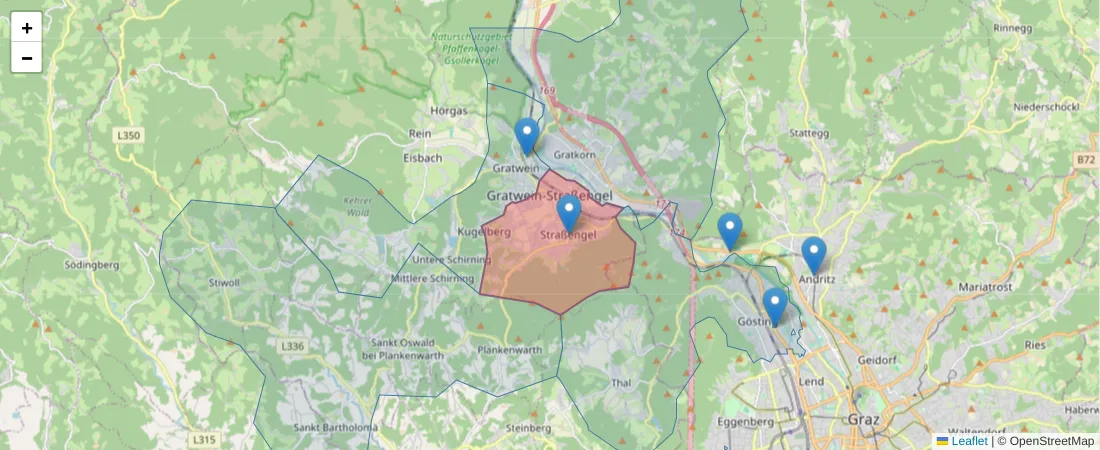 Karte des Postleitzahlen Bereichs  und der umliegenden Postleitzahlen in Deutschland