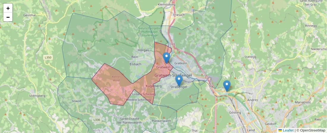 Karte des Postleitzahlen Bereichs  und der umliegenden Postleitzahlen in Deutschland
