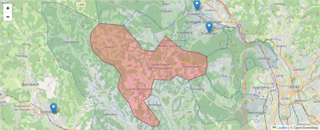 Karte des Postleitzahlen Bereichs  und der umliegenden Postleitzahlen in Deutschland