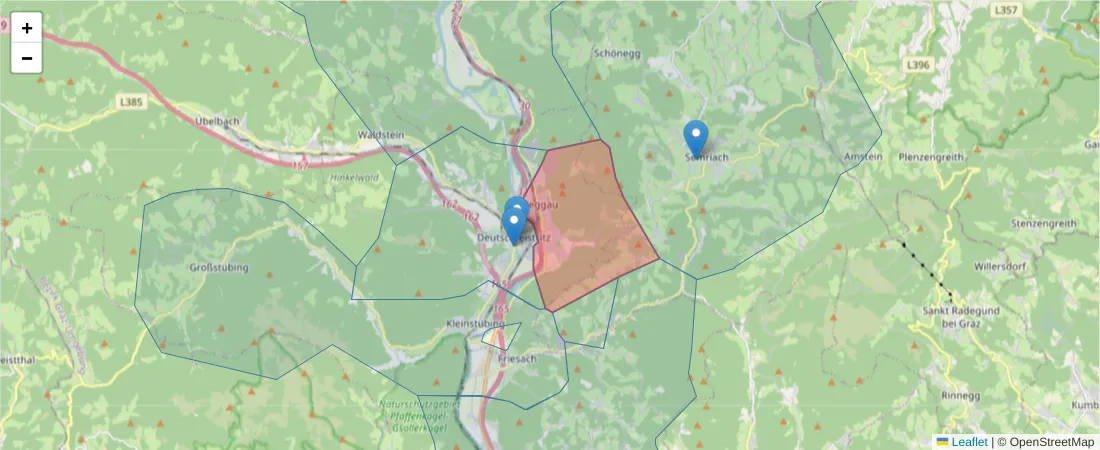 Karte des Postleitzahlen Bereichs  und der umliegenden Postleitzahlen in Deutschland