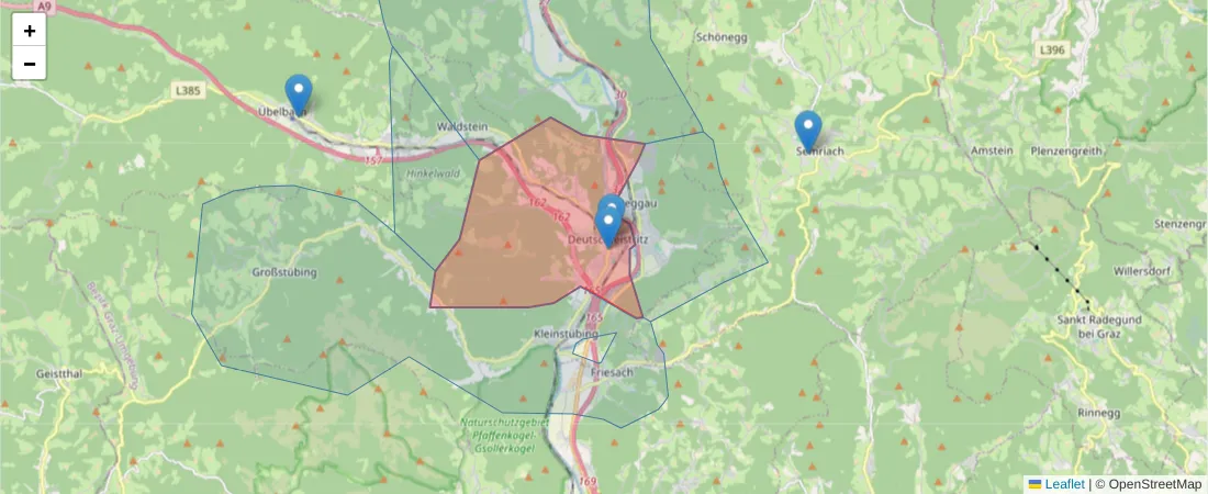 Karte des Postleitzahlen Bereichs  und der umliegenden Postleitzahlen in Deutschland