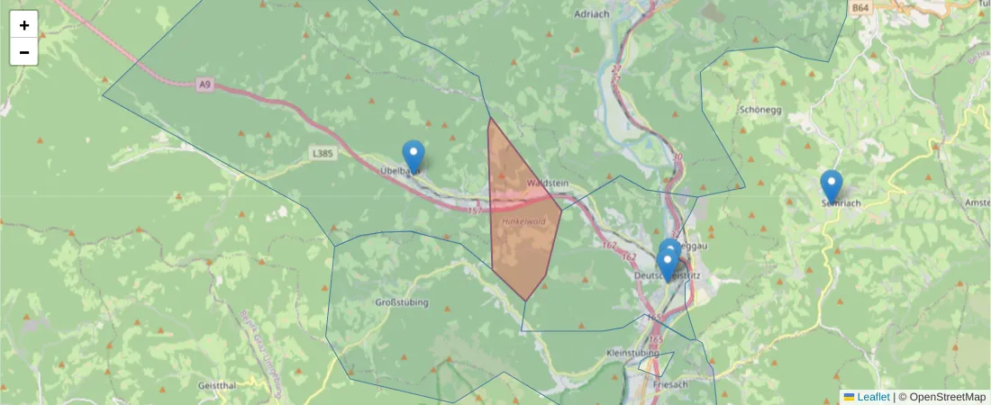 Karte des Postleitzahlen Bereichs  und der umliegenden Postleitzahlen in Deutschland