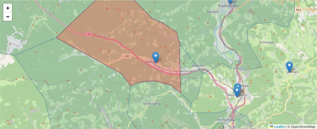 Karte des Postleitzahlen Bereichs  und der umliegenden Postleitzahlen in Deutschland