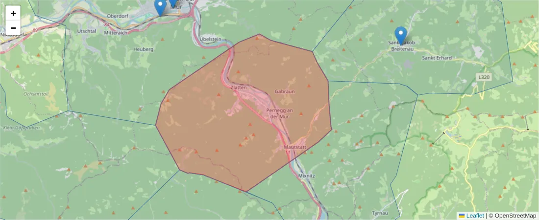 Karte des Postleitzahlen Bereichs  und der umliegenden Postleitzahlen in Deutschland