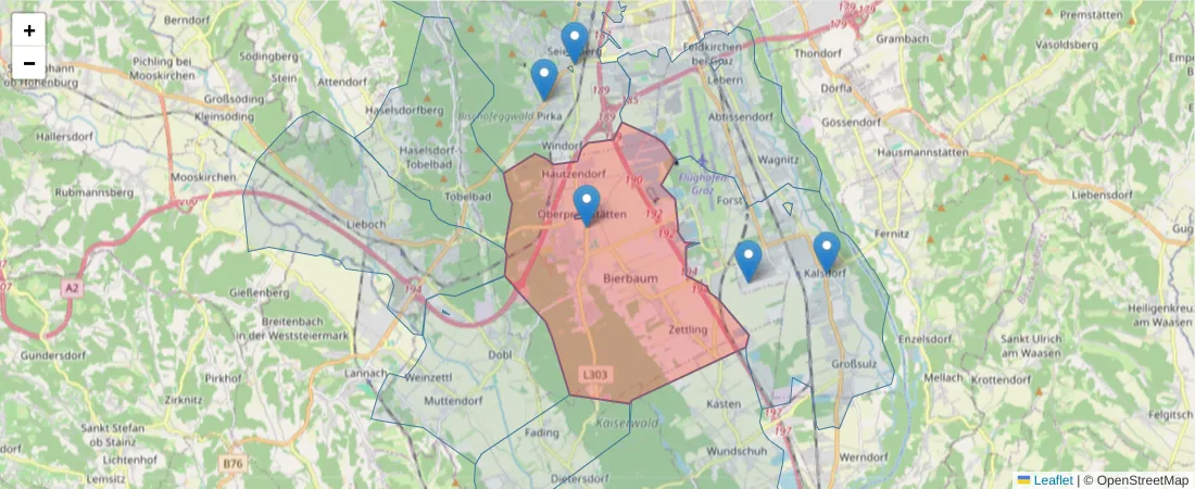 Karte des Postleitzahlen Bereichs  und der umliegenden Postleitzahlen in Deutschland