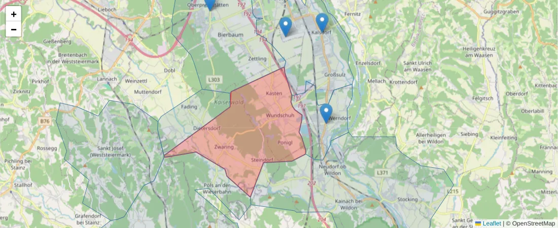 Karte des Postleitzahlen Bereichs  und der umliegenden Postleitzahlen in Deutschland