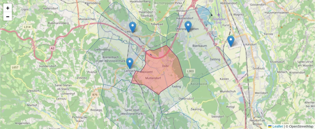 Karte des Postleitzahlen Bereichs  und der umliegenden Postleitzahlen in Deutschland