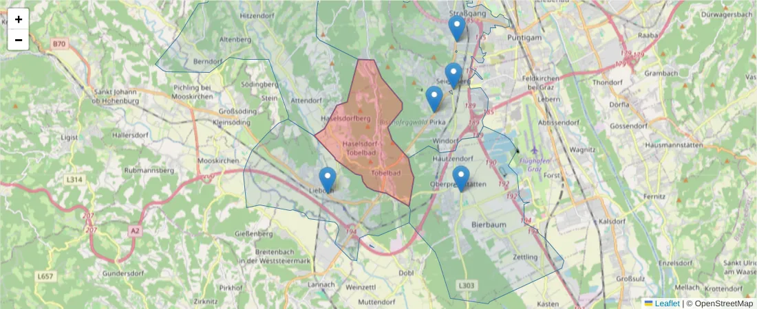 Karte des Postleitzahlen Bereichs  und der umliegenden Postleitzahlen in Deutschland